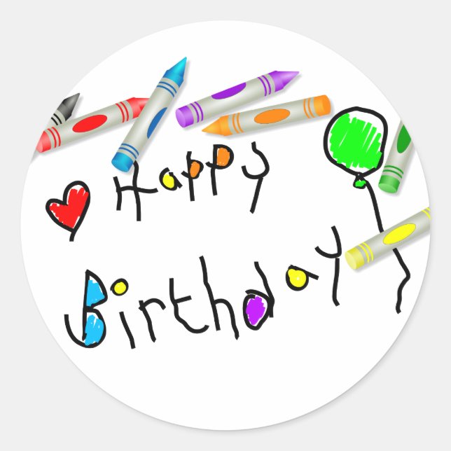 Crayon Birthday Greeting Classic Round Sticker (Front)