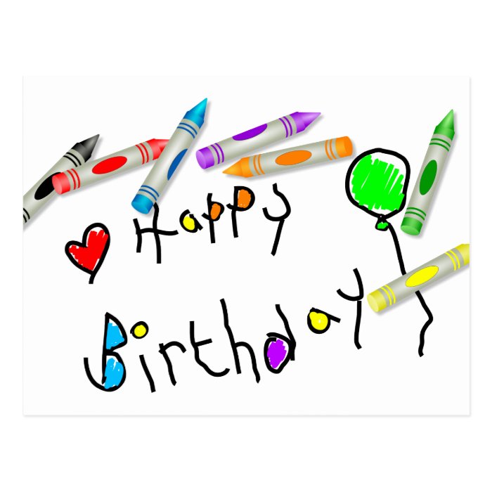 Crayon Birthday Greeting Post Cards