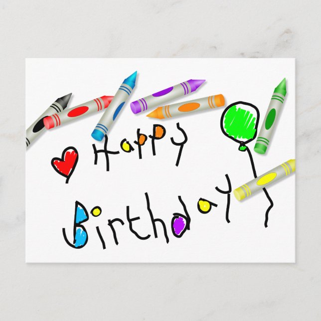 Crayon Birthday Greeting Postcard (Front)