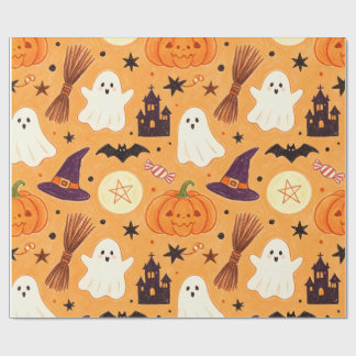 Crayon Children Drawing Whimsical Halloween Wrapping Paper