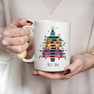 Crayon Christmas tree mug, Christmas teacher mug