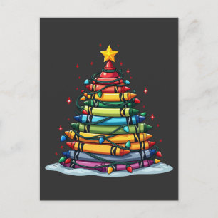 Crayon Christmas Tree Teacher Student Xmas Postcard