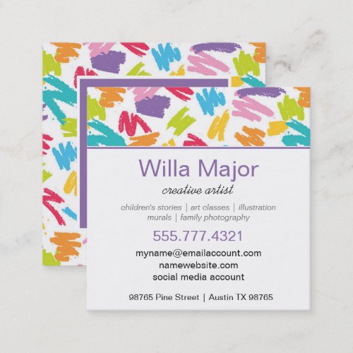 Crayon Color Splashes Artsy Creative Square Business Card