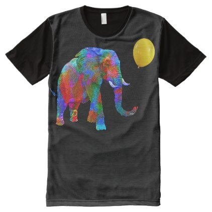 Crayon Colored Elephant with Yellow Balloon All-Over-Print T-Shirt