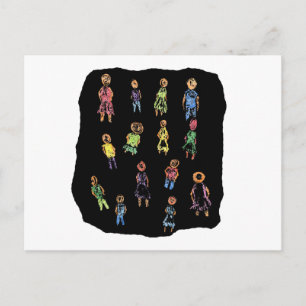 Crayon Colorful male and female figures random aga Postcard