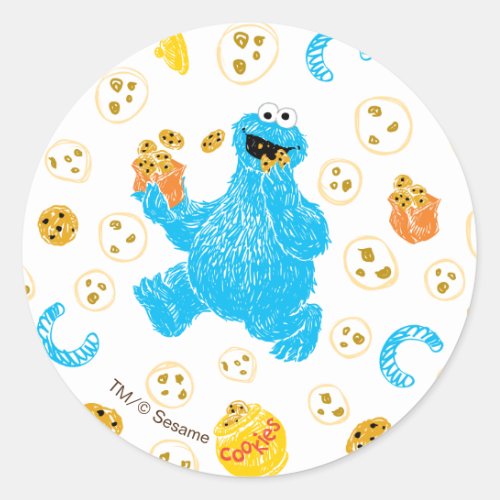 Crayon Cookie Monster Cookie Pattern Classic Round Sticker