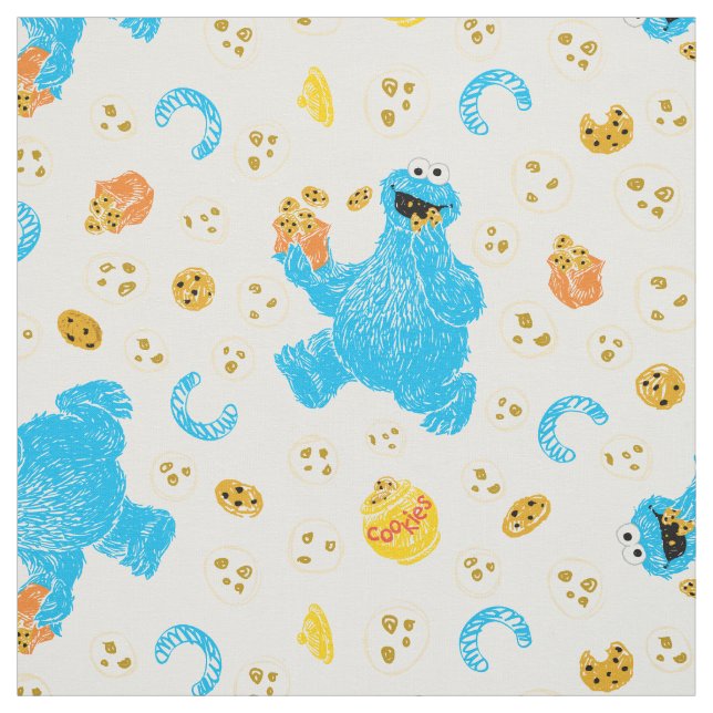 Crayon Cookie Monster Cookie Pattern Fabric (Swatch)