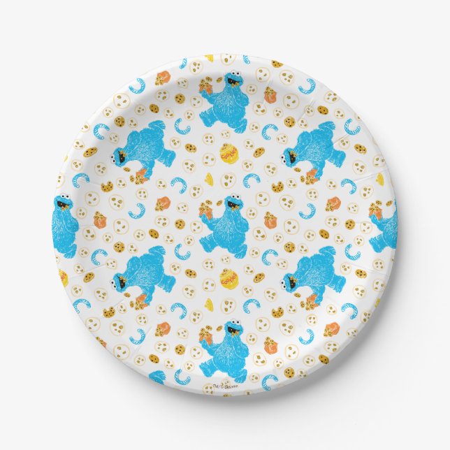 Crayon Cookie Monster Cookie Pattern Paper Plates (Front)