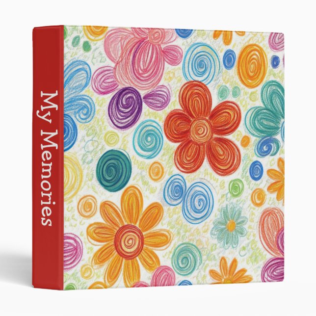 Crayon Doodle Daisy Design 3 Ring Binder (Front/Spine)