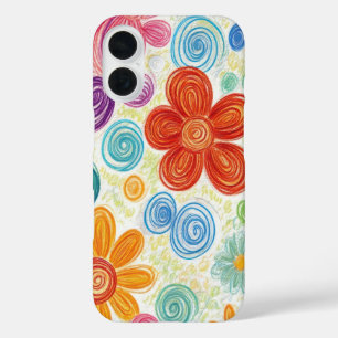 Crayon Doodle Daisy Design iPhone 16 Case