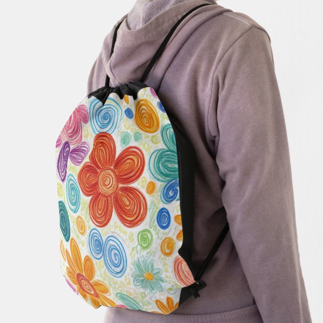 Crayon Doodle Daisy Design Drawstring Bag (Insitu)
