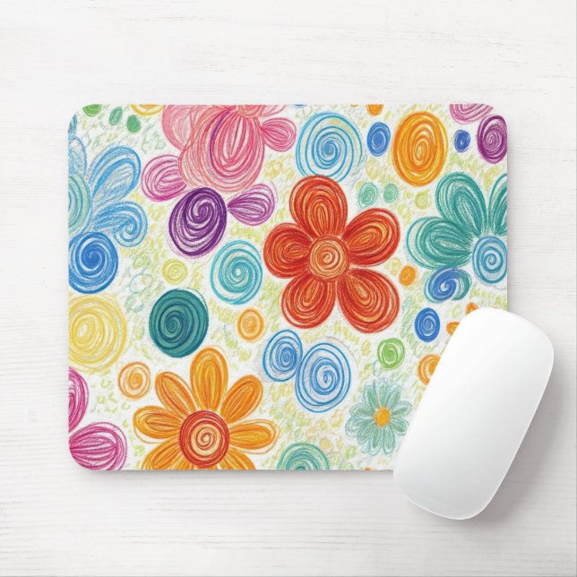 Crayon Doodle Daisy Design Mouse Pad (With Mouse)
