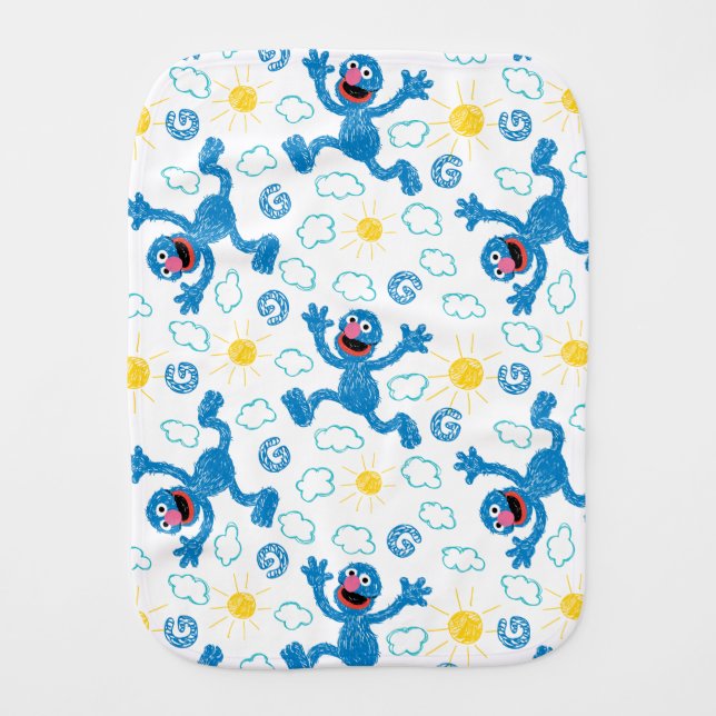 Crayon Grover Sunshine Pattern Baby Burp Cloth (Front)
