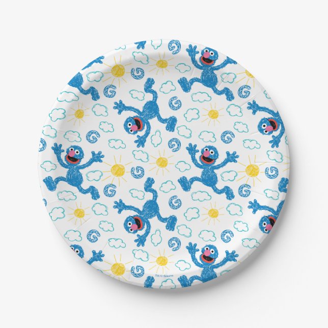 Crayon Grover Sunshine Pattern Paper Plates (Front)