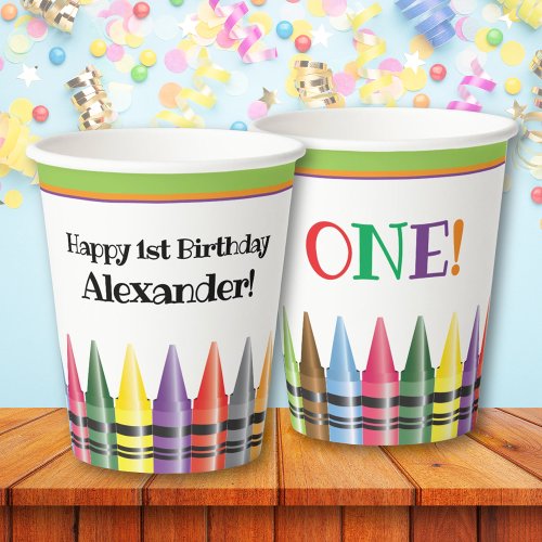  Crayon Happy 1st Birthday Party Kids Paper Cups