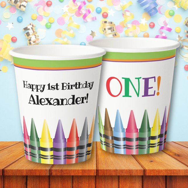  Crayon Happy 1st Birthday Party Kids Paper Cups (Creator Uploaded)