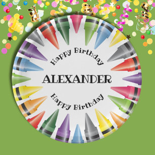 Crayon Happy Birthday Child Party Paper Plates