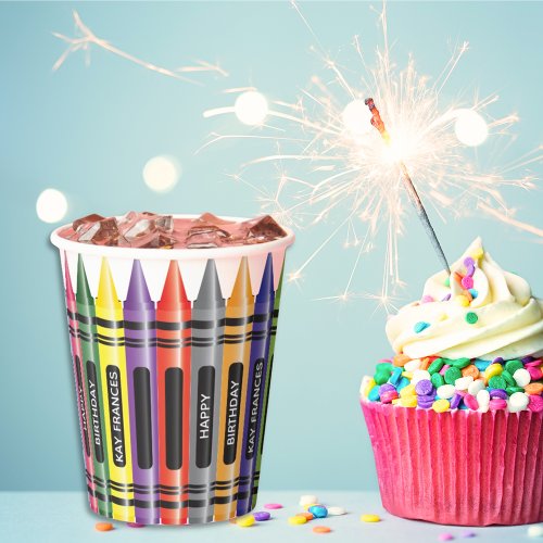 Crayon Happy Birthday Colorful Party Paper Cups