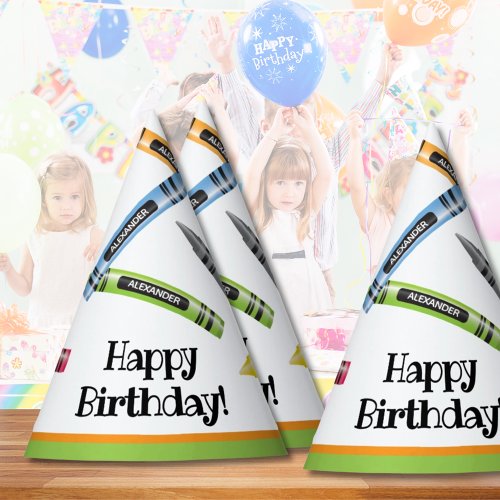 Crayon Happy Birthday Kids Green Orange Party Hat