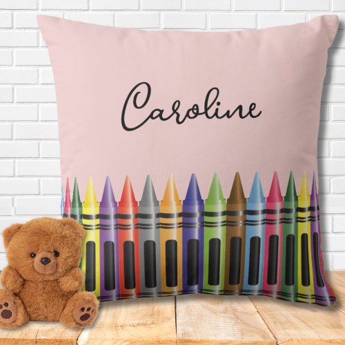 Crayon Kids Bedroom Girly Pink Black Script Name Throw Pillow
