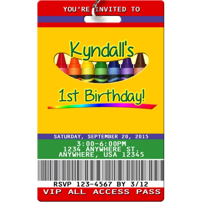 Crayon Kids Birthday Invitation Pass (Front)