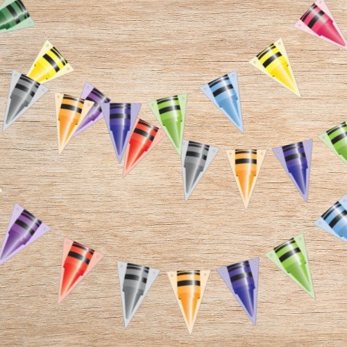 Crayon Kids Birthday Party Multicolor Bunting Flags