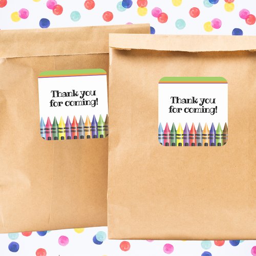 Crayon Kids Birthday Party Thank You  Square Sticker