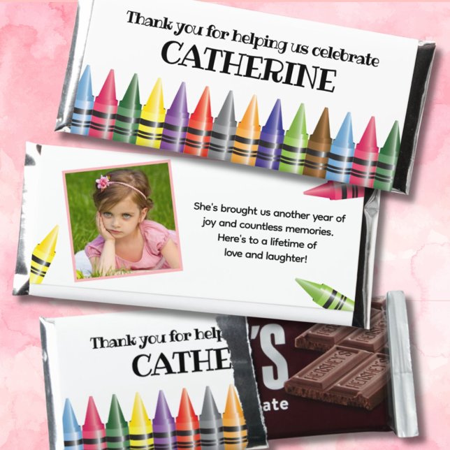 Crayon Kids Thank You 2nd Birthday Party Pink Hershey Bar Favors (Creator Uploaded)