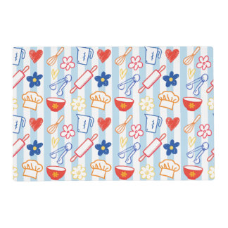 Crayon Kitchen Doodle Retro Cooking Pattern Placemat