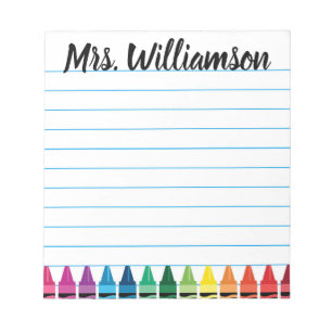 Crayon Notepad, Teacher Notepad, Personalized Name Notepad