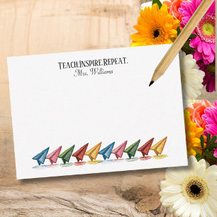 Crayon Paper Airplane Rainbow Teacher Note Card