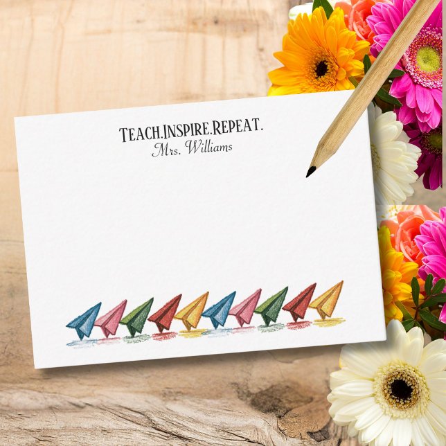 Crayon Paper Airplane Rainbow Teacher  Note Card (Creator Uploaded)