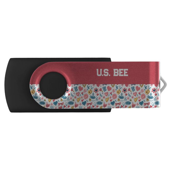 Crayon Pastel Heart & Flowers Flash Drive (Front)