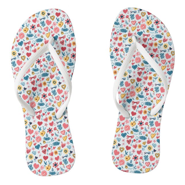 Crayon Pastel Heart & Flowers Flip Flops (Footbed)