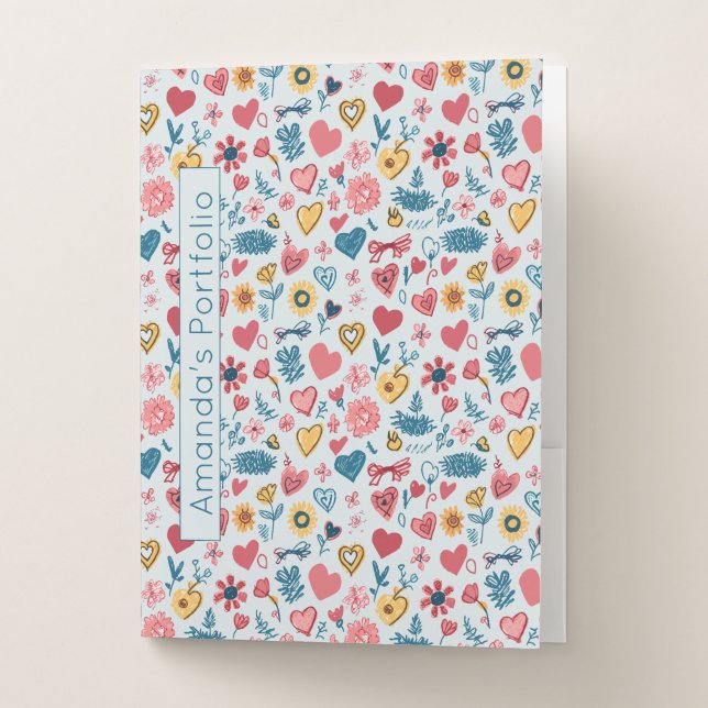 Crayon Pastel Heart & Flowers Pocket Folder (Front)