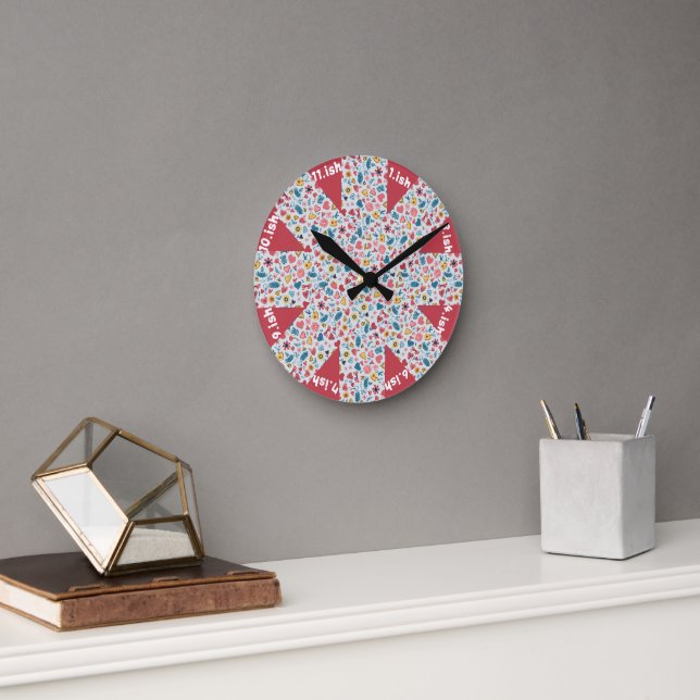 Crayon Pastel Heart & Flowers Round Clock (Office)