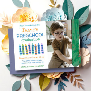 Crayon Photo Preschool Graduation Invitation