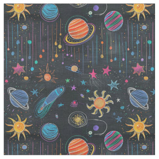 Crayon planents on blackboard design fabric