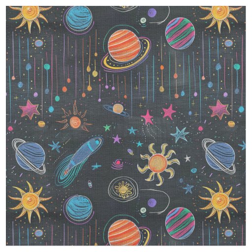 Crayon planents on blackboard design fabric