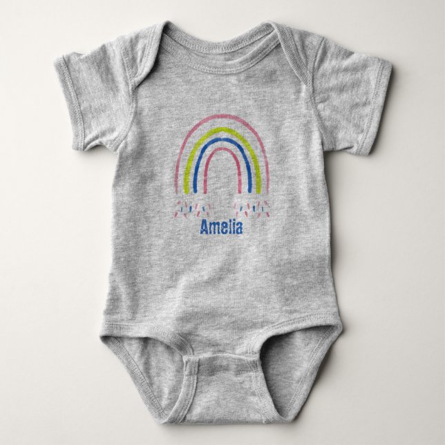 Crayon Rainbow Confetti Personalised Baby Bodysuit (Front)