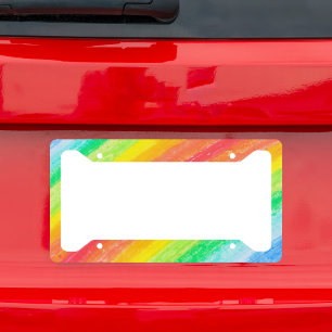 Crayon Rainbow Diagonal Stripe License Plate Frame
