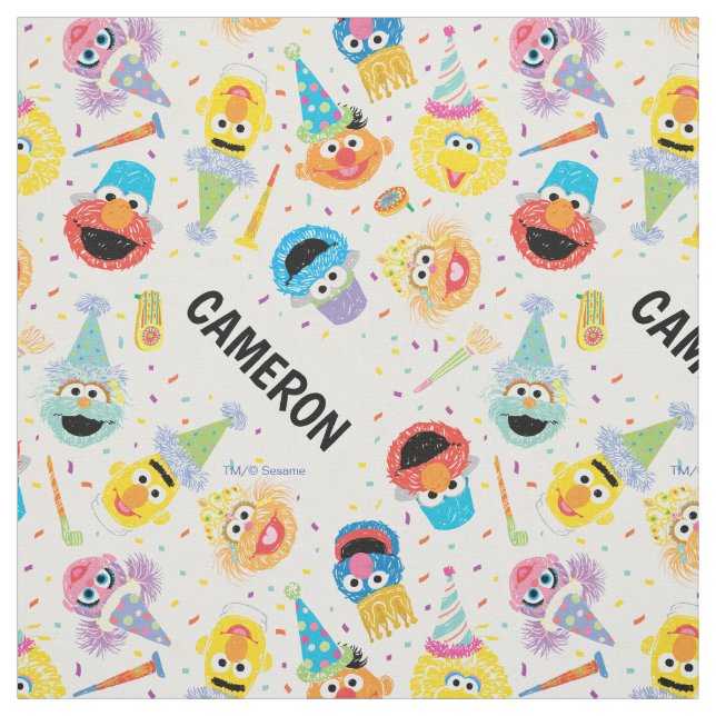 Crayon Sesame Pals Party Pattern Fabric (Swatch)
