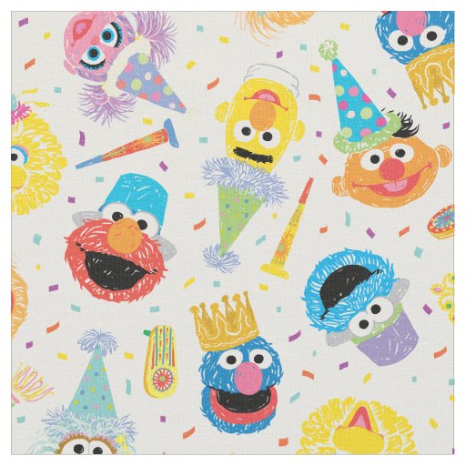 Crayon Sesame Pals Party Pattern Fabric