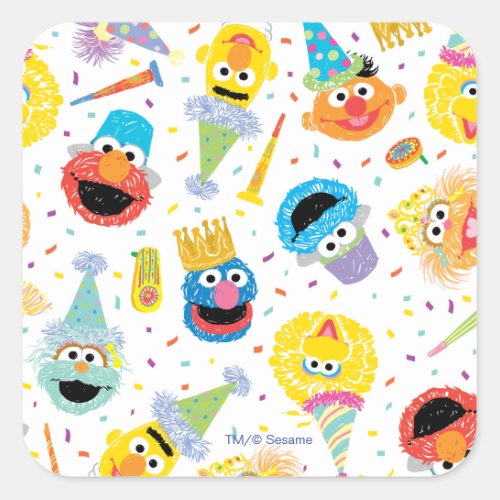 Crayon Sesame Pals Party Pattern Square Sticker