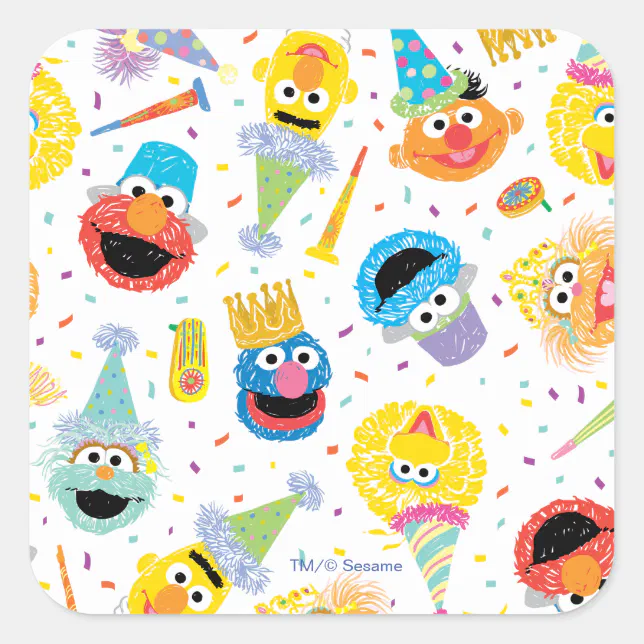 Crayon Sesame Pals Party Pattern Square Sticker | Zazzle