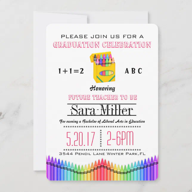 Crayon Teacher Graduation Invitation | Zazzle