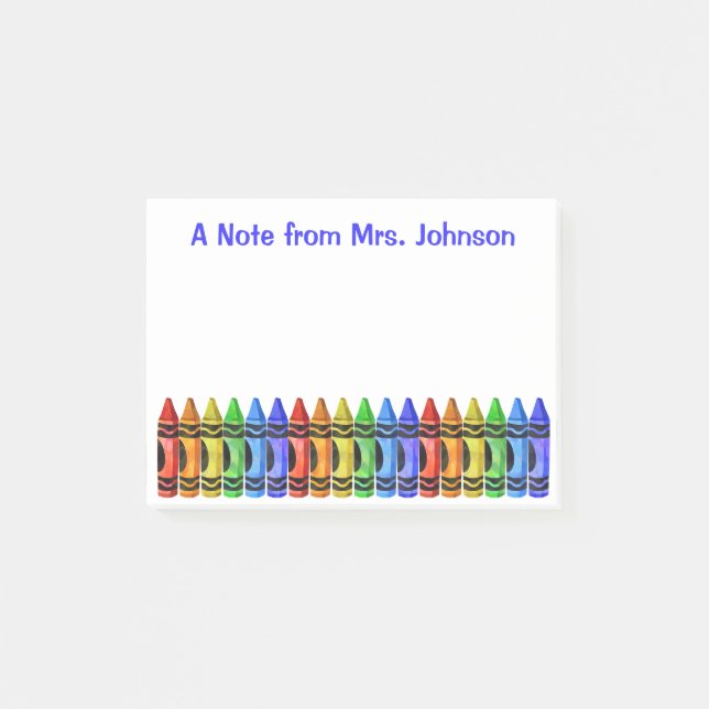 Crayon Teacher Personalized Post It Notes (White) (Front)