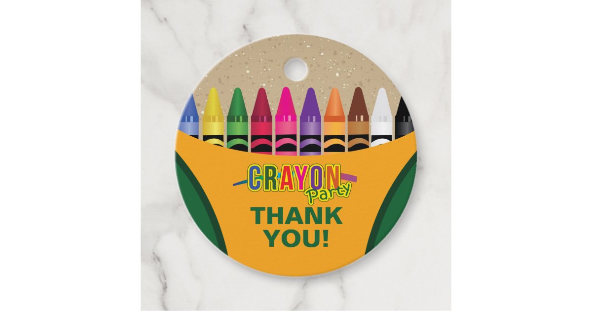 Party Favor Bag Tags, Thank You Cards, Crayon Theme