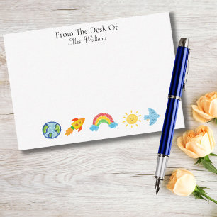 Crayon World Globe Rocket Rainbow Sun Teacher Note Card