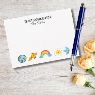 Crayon World Globe Rocket Rainbow Sun Teacher Note Card